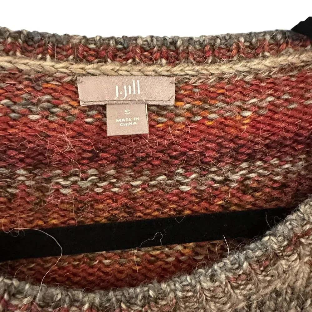 J. Jill Brown, Orange & Blue Striped Wool Alpaca Blend‎ Scoop Neck Sweater S